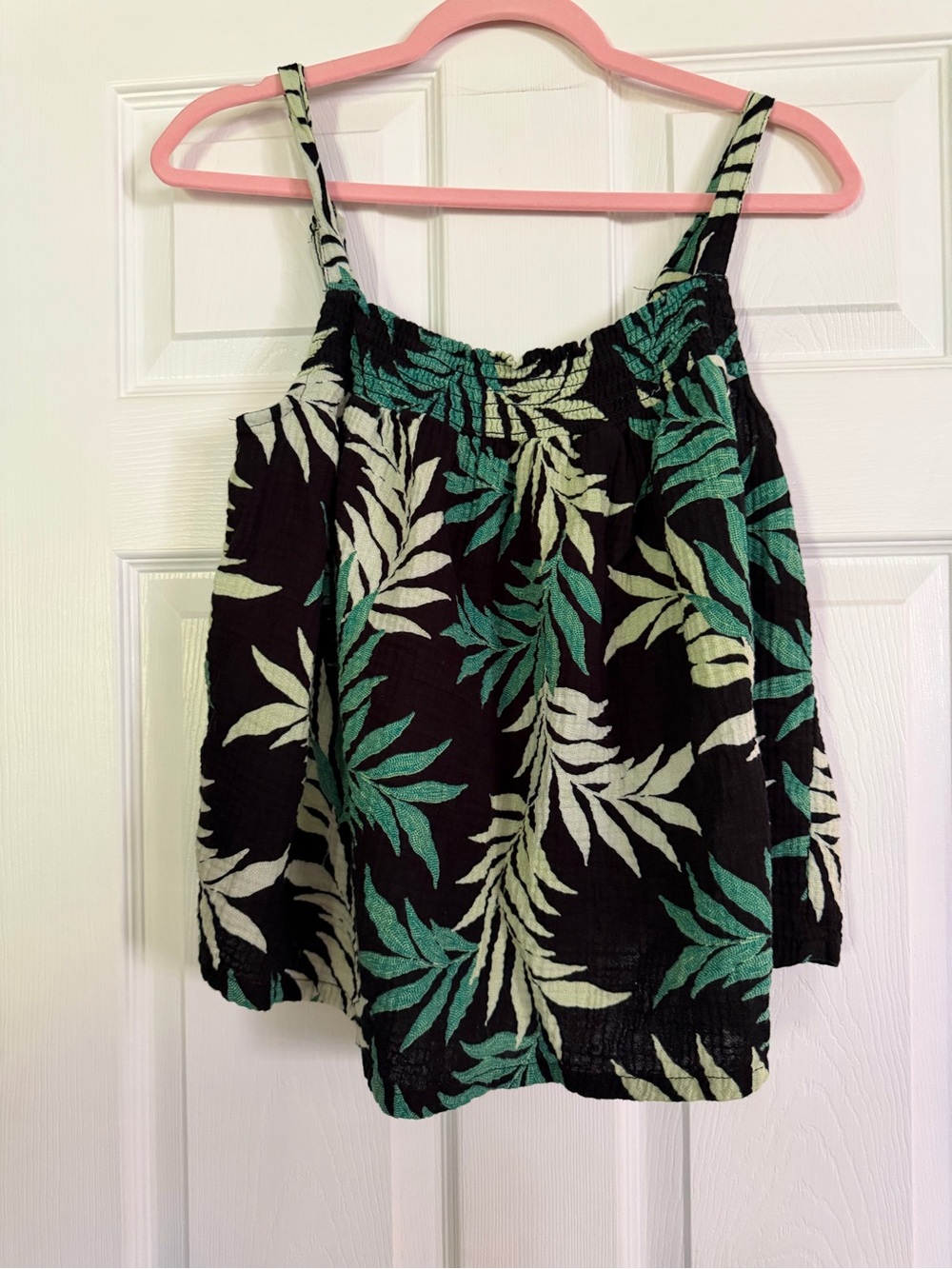 Women’s Black Tropical Leaf Print Tank Top - Green & Cream